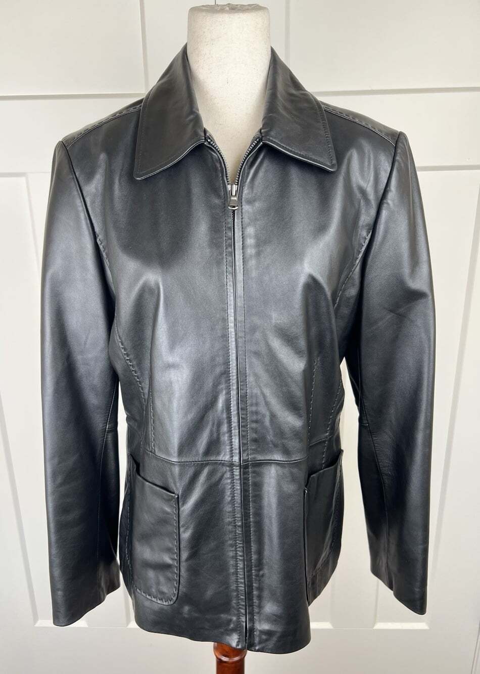 Vintage 90s Reilly Olmes Black Leather Jacket Womens L Minimalist Y2K